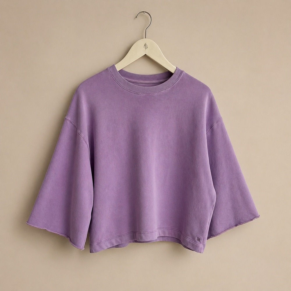 Bellerose Lavender Cotton Boxy Cropped Sweatshirt Wide Sleeve Size 1 Purple - Picture 9 of 10